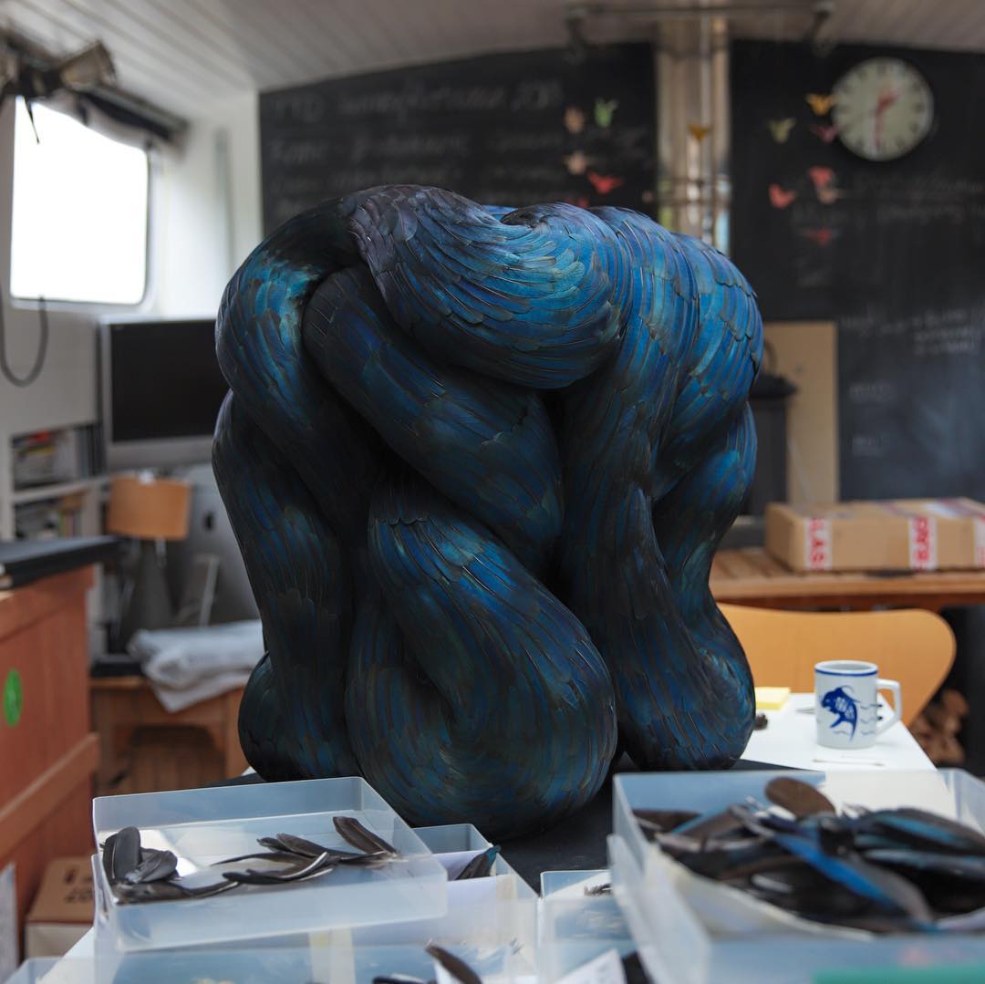 Absolutely Stunning Serpentine Coiled Sculptures Made Of Found British Bird Feathers By Kate Mccgwire 5