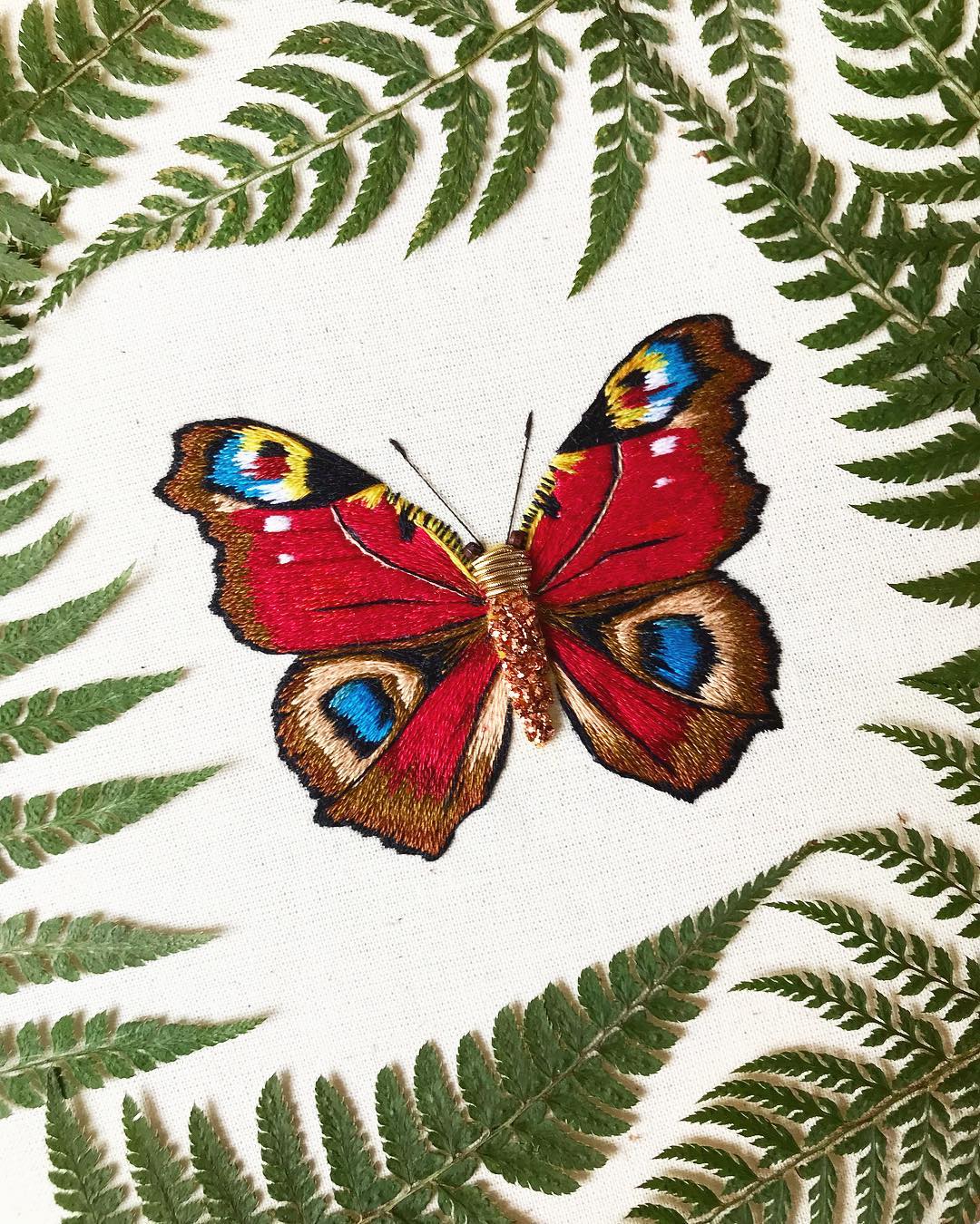 Beautiful Bird And Insect Embroideries Decorated With Metallic Beads By Humayrah Bint Altaf 11