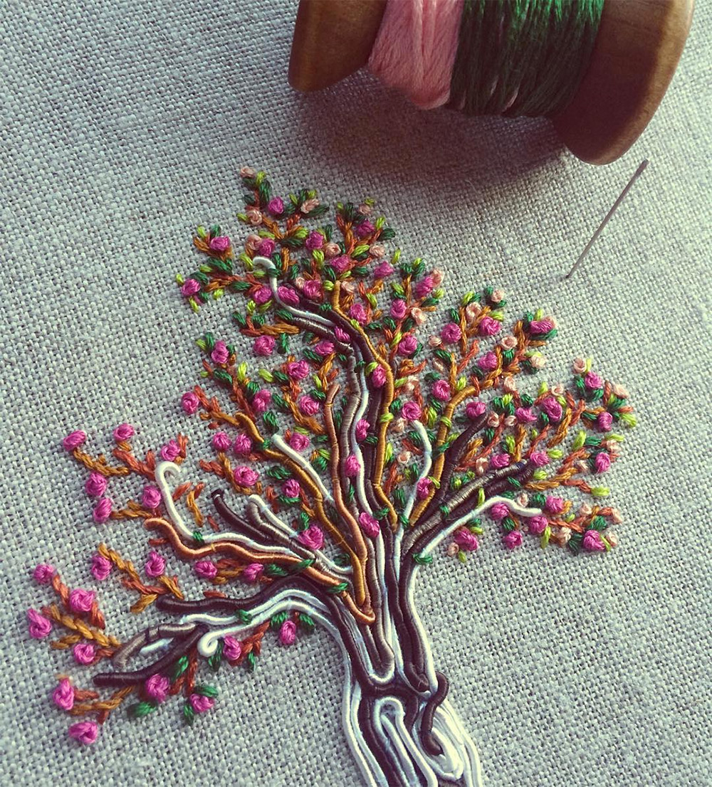 Beautiful Bird And Insect Embroideries Decorated With Metallic Beads By Humayrah Bint Altaf 4