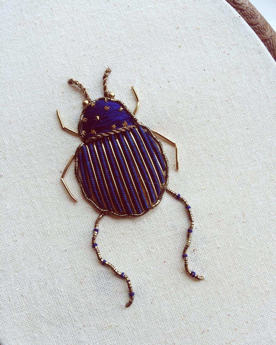 Beautiful Bird And Insect Embroideries Decorated With Metallic Beads By Humayrah Bint Altaf 8