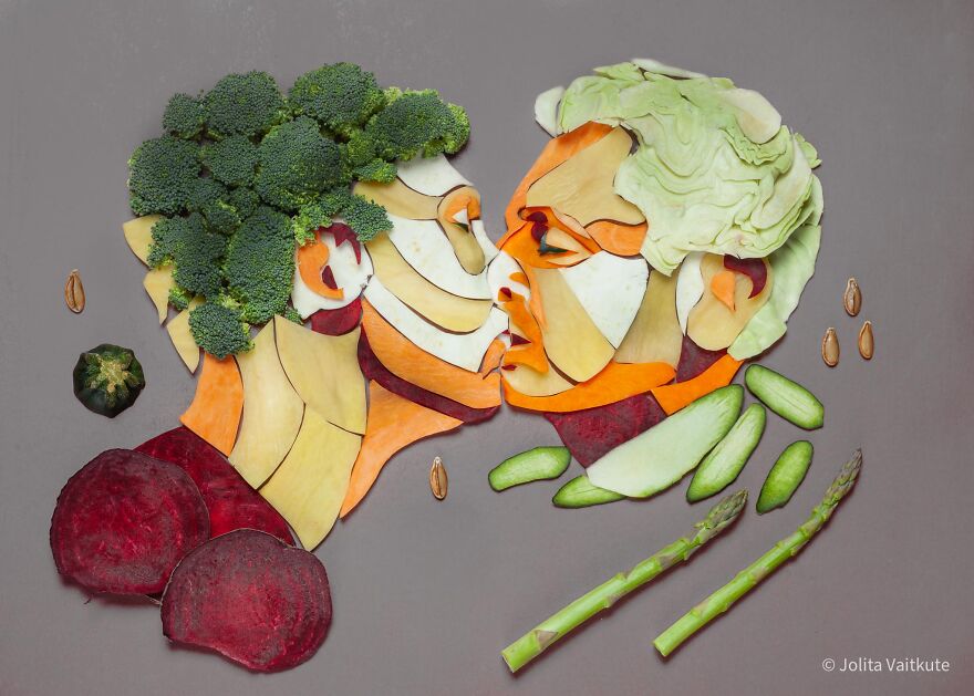 Vegetable Portraits Of Couples Kissing By Jolita Vaitkute 6