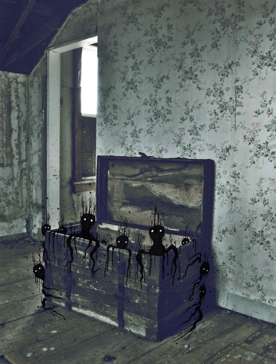 Inked Photography Somber Pictures Populated With Cute And Creepy Creatures By Mark Gagne (10)