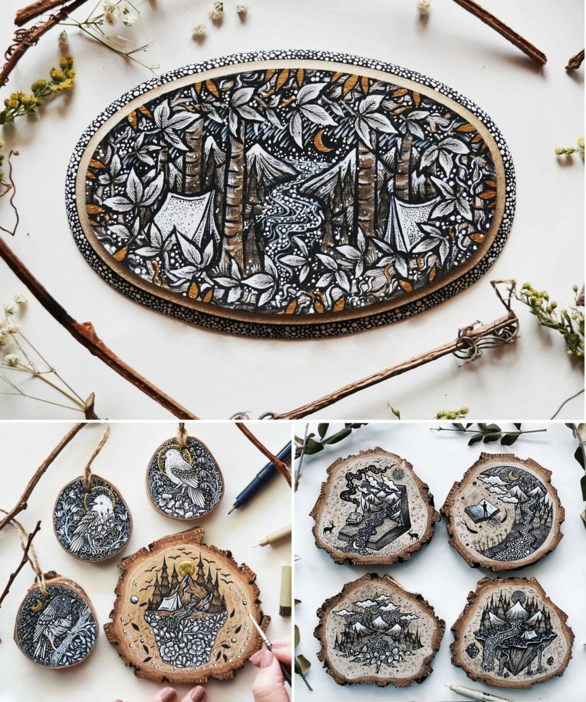 Fascinating Monochromatic Illustrations Drawn On Wood Slices By Melpomeni Chatzipanagiotou (12)