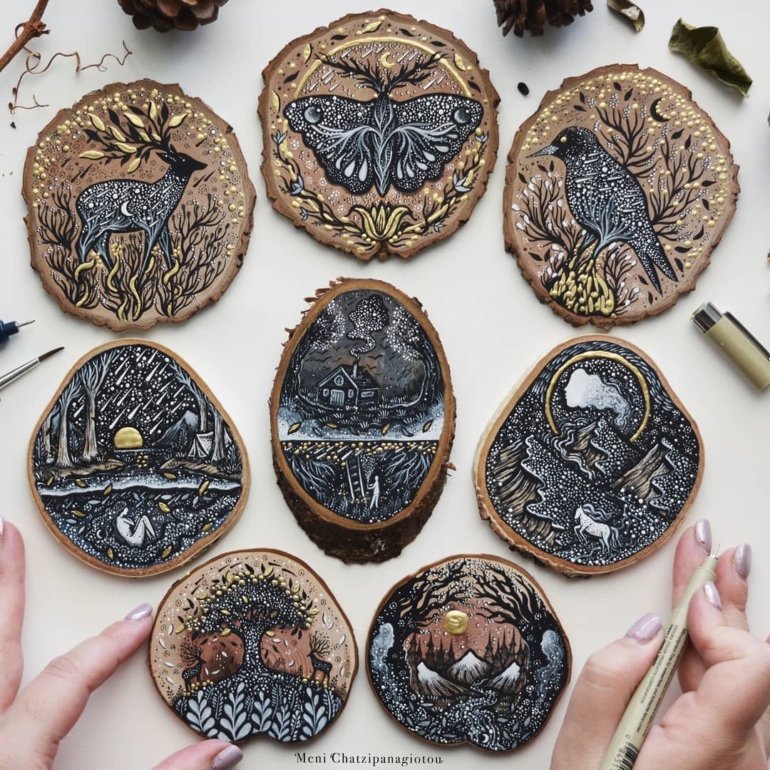 Fascinating Monochromatic Illustrations Drawn On Wood Slices By Melpomeni Chatzipanagiotou (13)