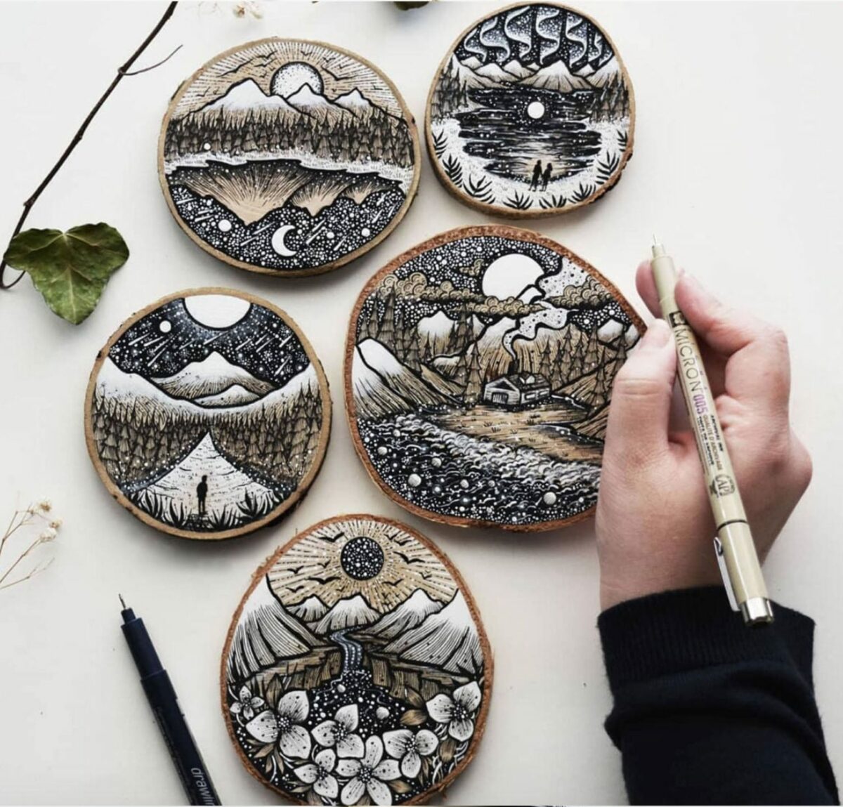Fascinating Monochromatic Illustrations Drawn On Wood Slices By Melpomeni Chatzipanagiotou (6)