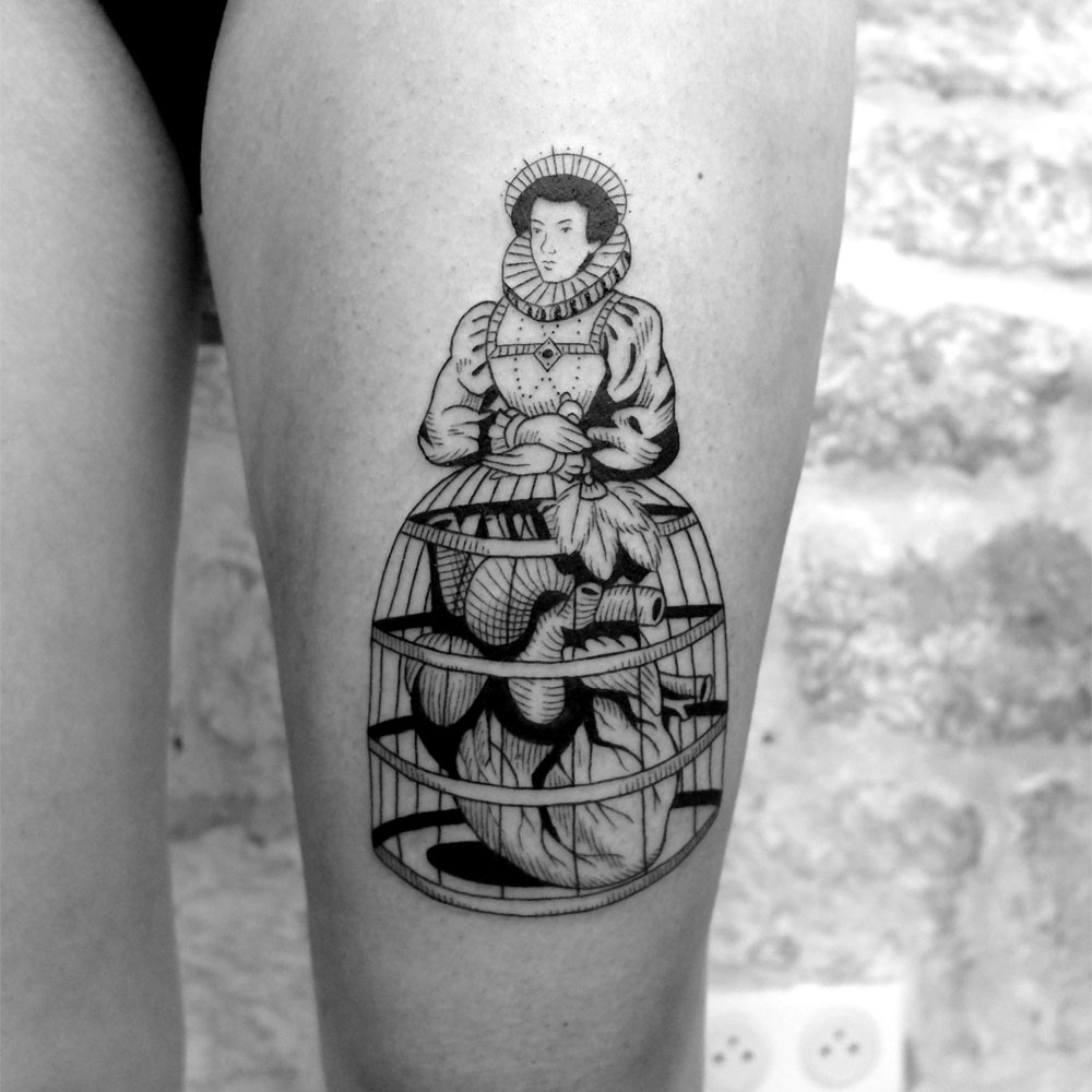 Black And White Cartoon Tattoos By Sixo Santos (12)