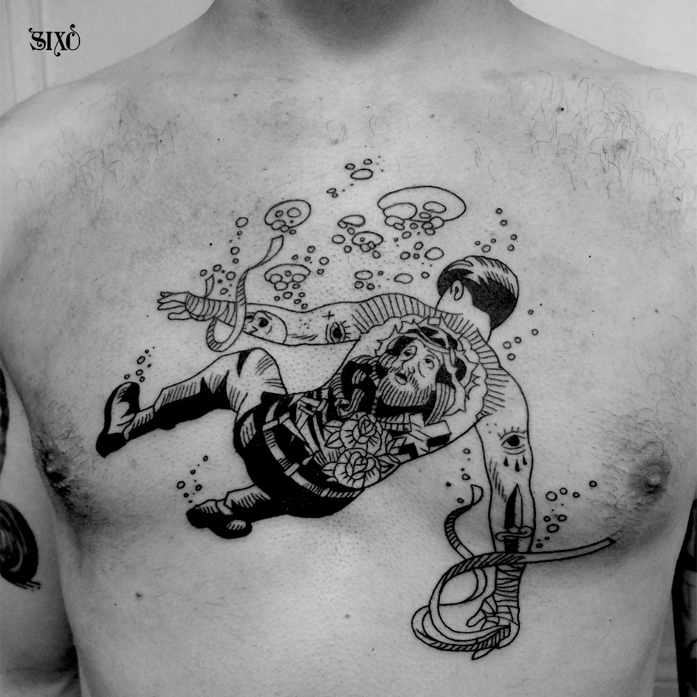 Black And White Cartoon Tattoos By Sixo Santos (13)