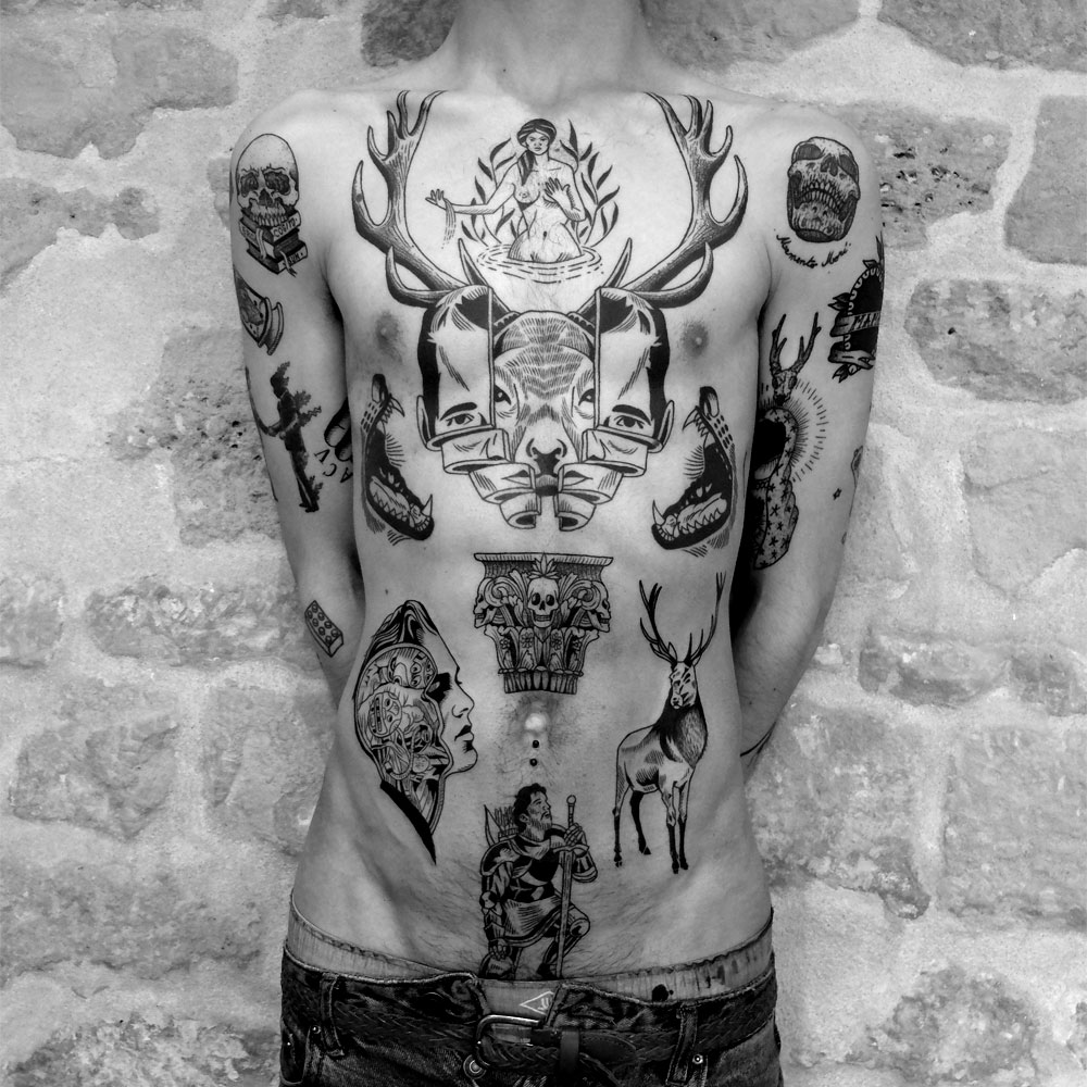 Black And White Cartoon Tattoos By Sixo Santos (2)