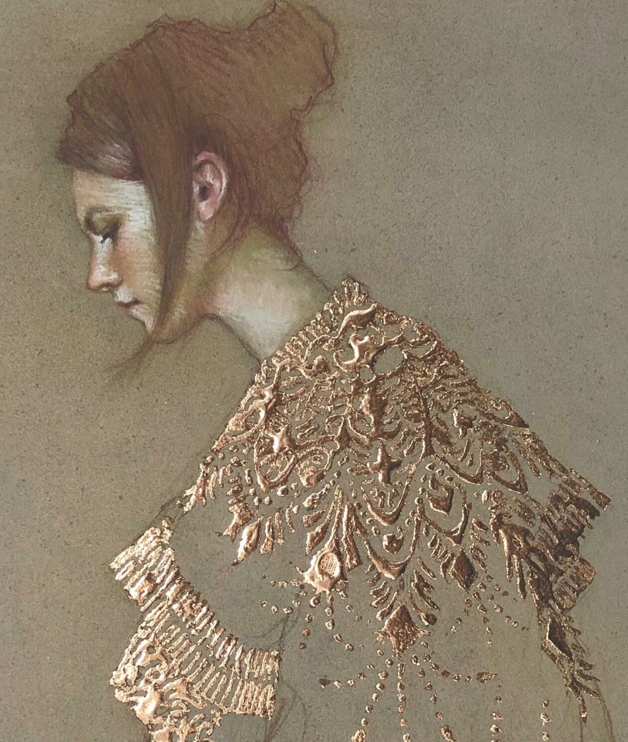 Realistic Figurative Paintings With Gold Ornaments By Stephanie Rew (12)