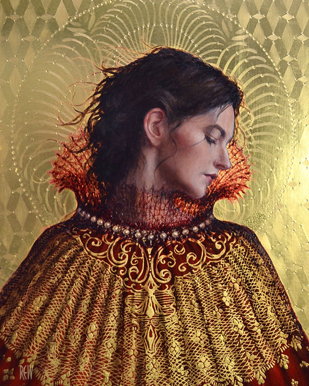 Realistic Figurative Paintings With Gold Ornaments By Stephanie Rew (20)