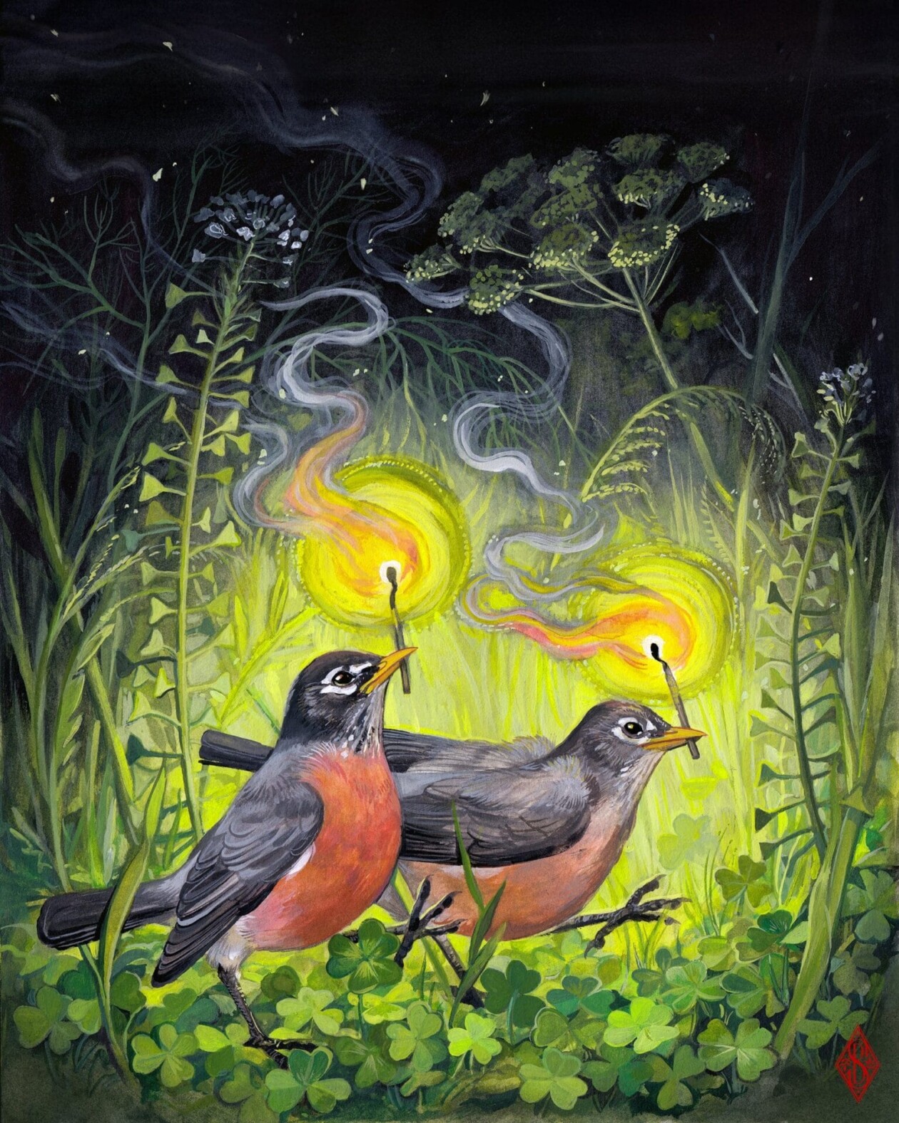 Stephanie Brown Creates Whimsical Tattoos Of Birds Holding A Lit Match Symbolizing Hope For A Better Future (14)