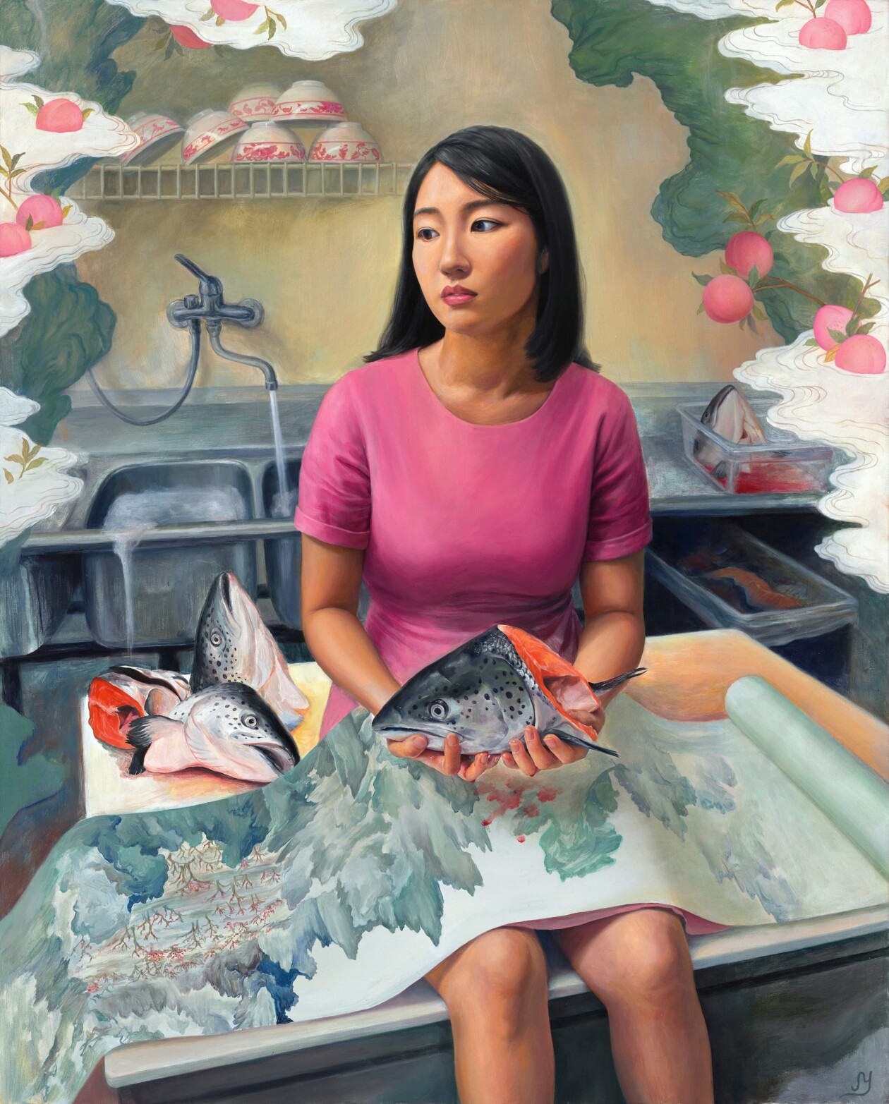 Janice Yang's Paintings Of Symbolic Salmon And Kitchen Scenes (4)